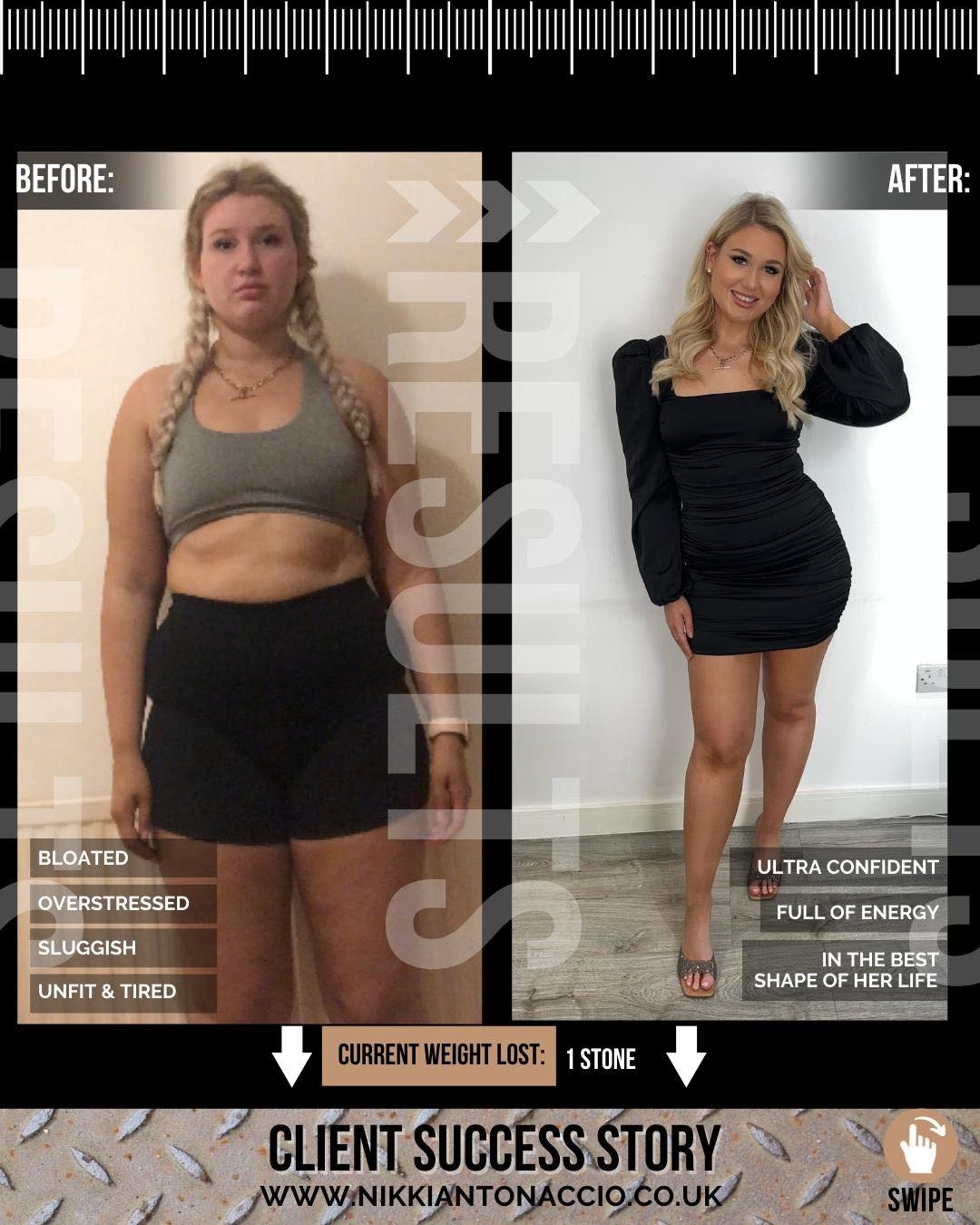 female client weightloss before and after